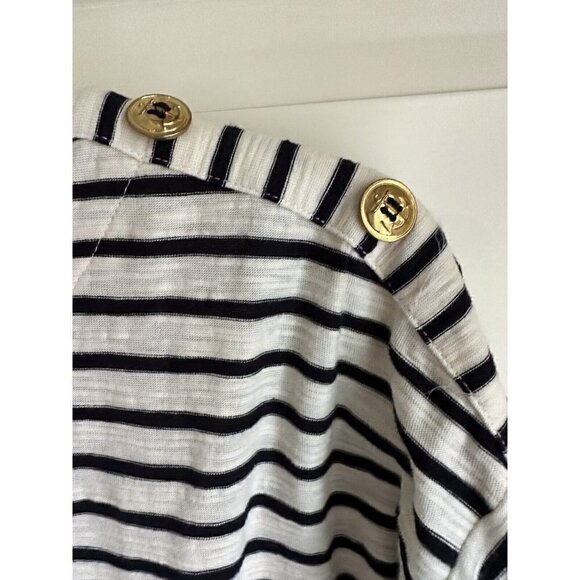 Soft Surroundings Left Bank Nautical Dress MP Eyelet Lace Stripe Scallop Hemline - Picture 6 of 9